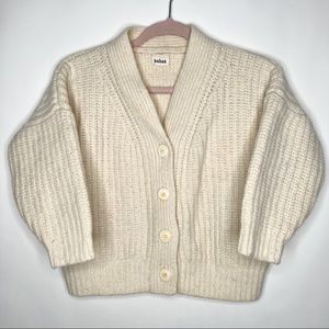 Babaa Mini Cardigan Cream Natural Wool Ribbed Cropped Classic Neutral one size